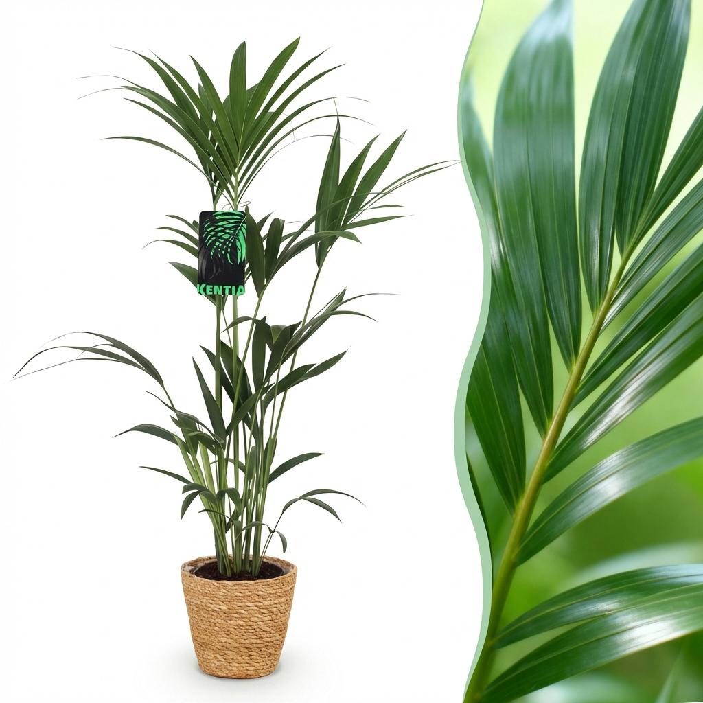 Howea Forsteriana - Kentia Palm - Weinig Onderhoud - Groen - 1 Plant - met Mand - Pot 21cm - Hoogte 120-130cm