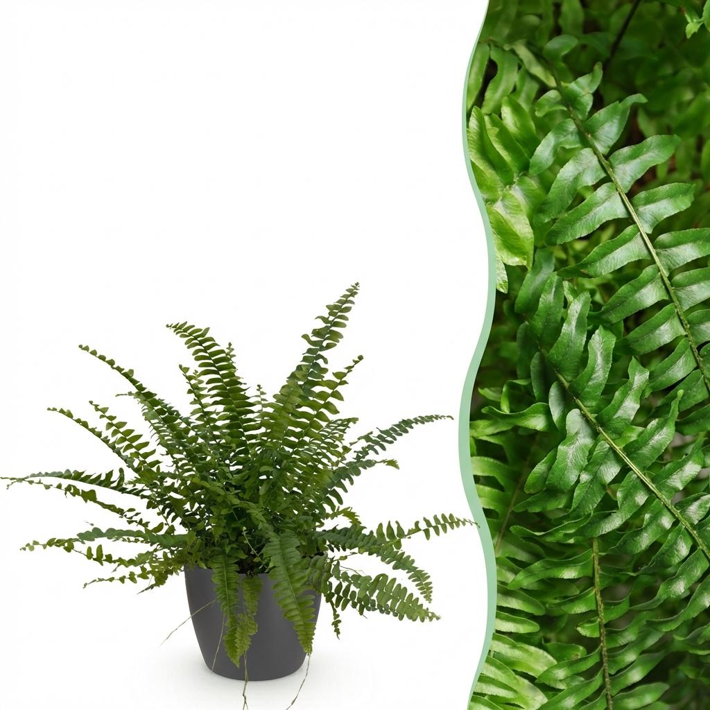 Nephrolepsis exaltata Green Lady - Varen - Huisdiervriendelijke Plant - Groen - 1 Plant - met Potter Grijs - Pot 12cm - Hoogte 25cm