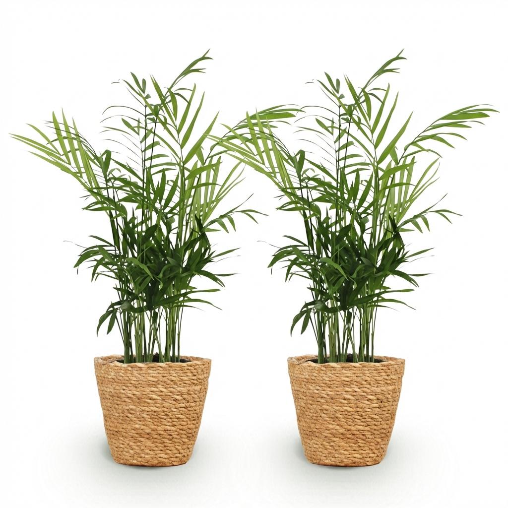 Chamaedorea elegans - Goudpalm - Huisdiervriendelijke Plant - Groen - 2 Planten - met Mand - Pot 12cm - Hoogte 15cm