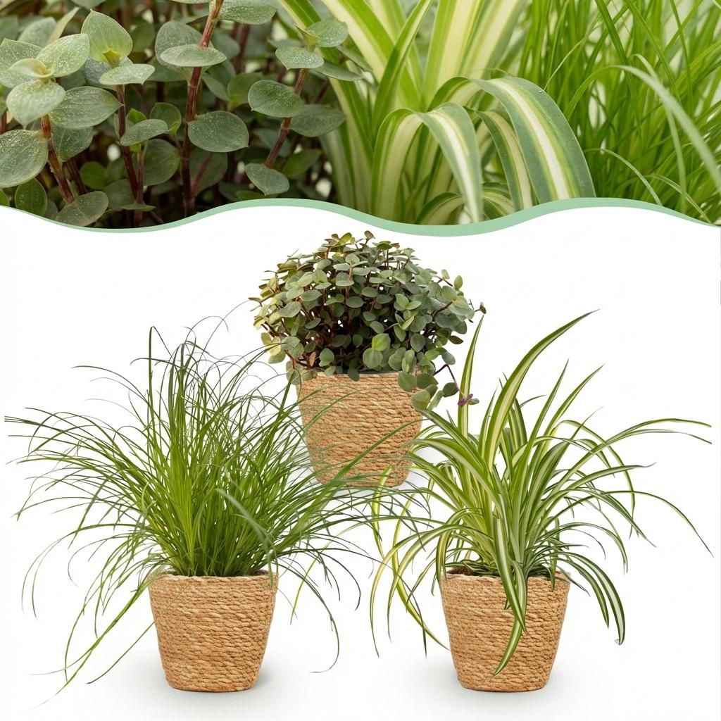 Cyperus - Calissia - Chlorophytum - Mix van 3 - Huisdiervriendelijke Planten - Groen - 3 Planten - met Mand - Pot 12cm - Hoogte 20cm