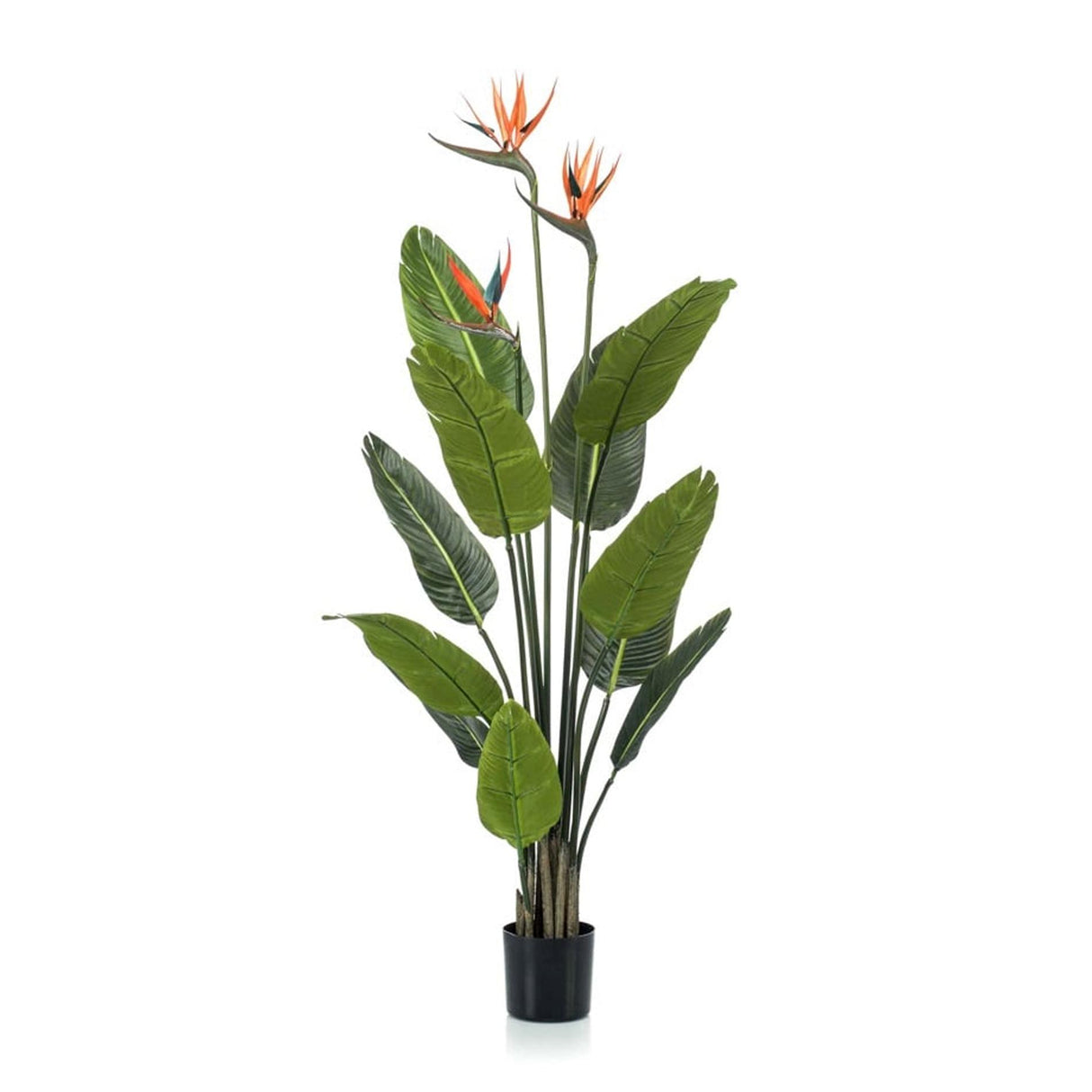 Strelitzia met bloemen - 120cm - In zwarte pot - Kunstplant