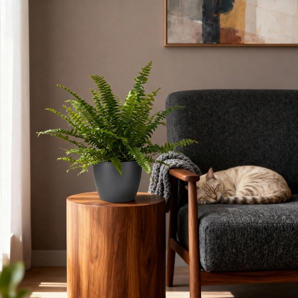 Nephrolepsis exaltata Green Lady - Varen - Huisdiervriendelijke Plant - Groen - 2 Planten - met Potter Grijs - Pot 12cm - Hoogte 25cm