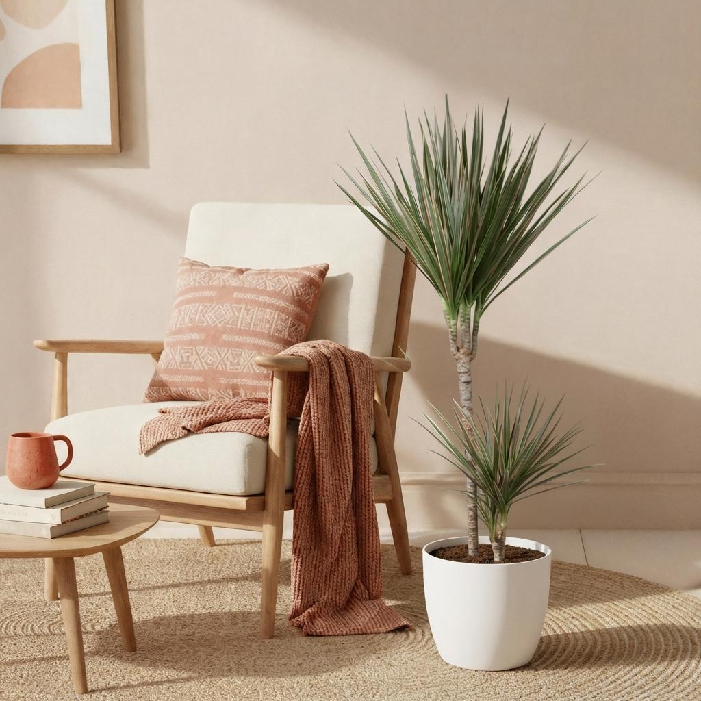 Dracaena Marginata Bicolor - Drakenbloedboom - Weinig onderhoud - Groen - 1 Plant - met Potter Wit - Pot 21cm - Hoogte 90-100cm