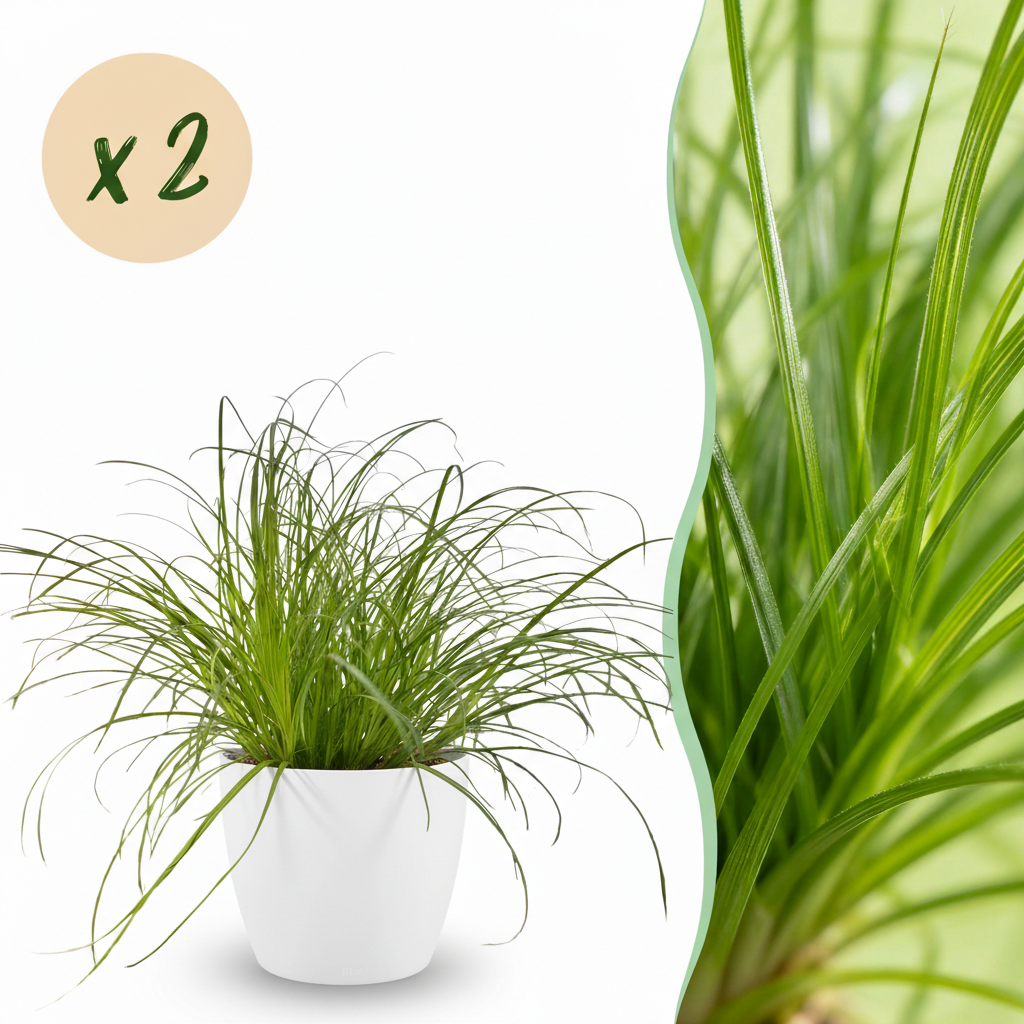 Cyperus alternifolius Zumula - Kattengras - Huisdiervriendelijke Plant - Groen - 2 Planten - met Potter Wit - Pot 12cm - Hoogte 20cm