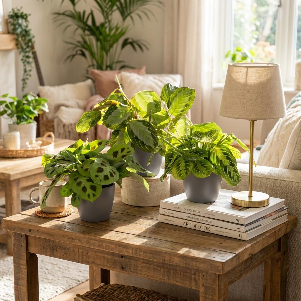 Marantha Silverband, Marantha Lemon Lime Marantha Kerchoveana - Gebedsplant - Huisdiervriendelijke Plant - Groen - 3 Planten - met Potter Grijs - Pot 12cm - Hoogte 25cm