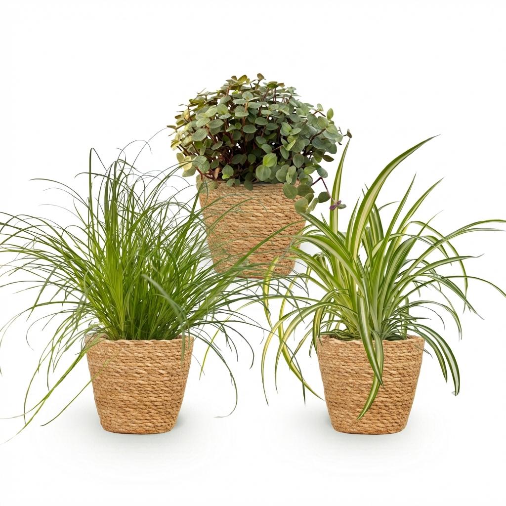 Cyperus - Calissia - Chlorophytum - Mix van 3 - Huisdiervriendelijke Planten - Groen - 3 Planten - met Mand - Pot 12cm - Hoogte 20cm