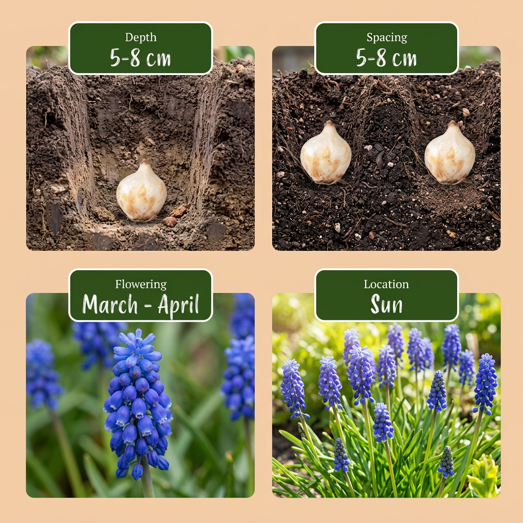 100x Muscari Armeniacum - Armeense druifhyacint - Blauw - Verwilderingsbol - Bolmaat 8/9