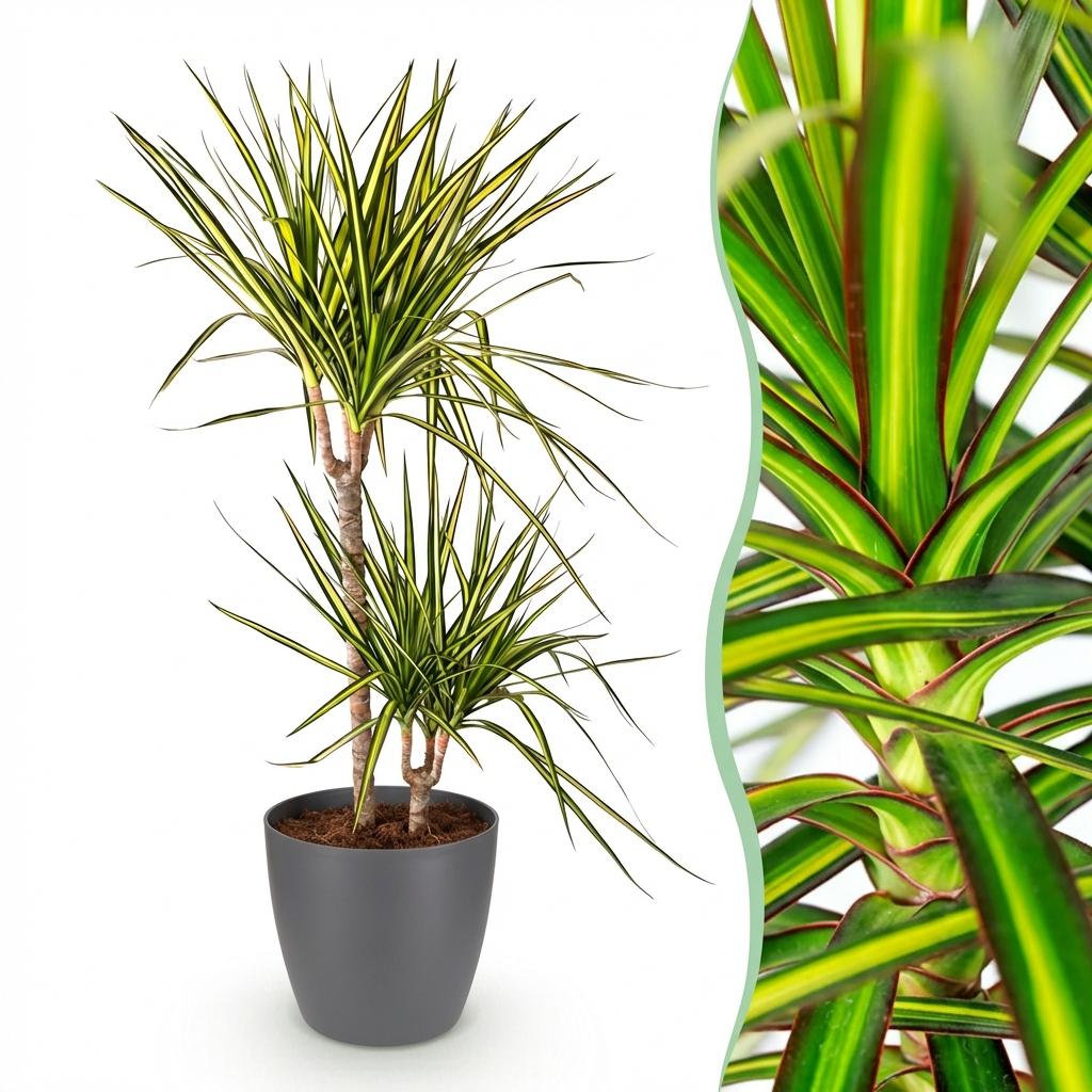 Dracaena Sunray - Drakenbloedboom - Weinig onderhoud - Groen - 1 Plant - met Potter Grijs - Pot 21cm - Hoogte 90-100cm