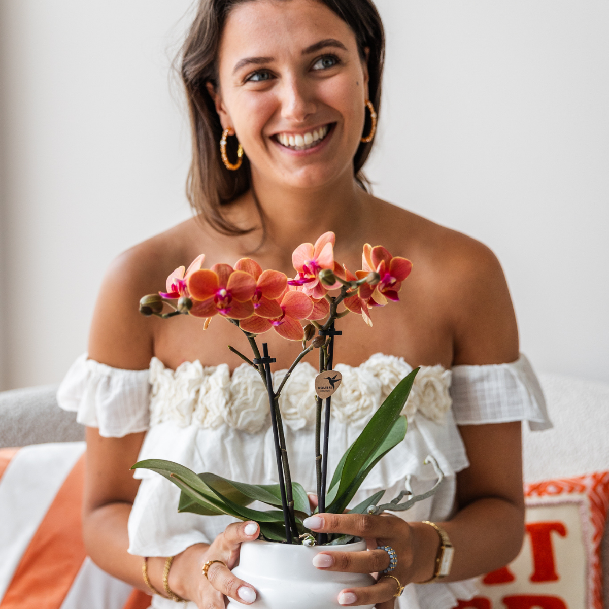 Kolibri Orchids | COMBI DEAL van 4 oranje Phalaenopsis orchideeën - Bolzano - potmaat Ø9cm | bloeiende kamerplant - vers van de kweker