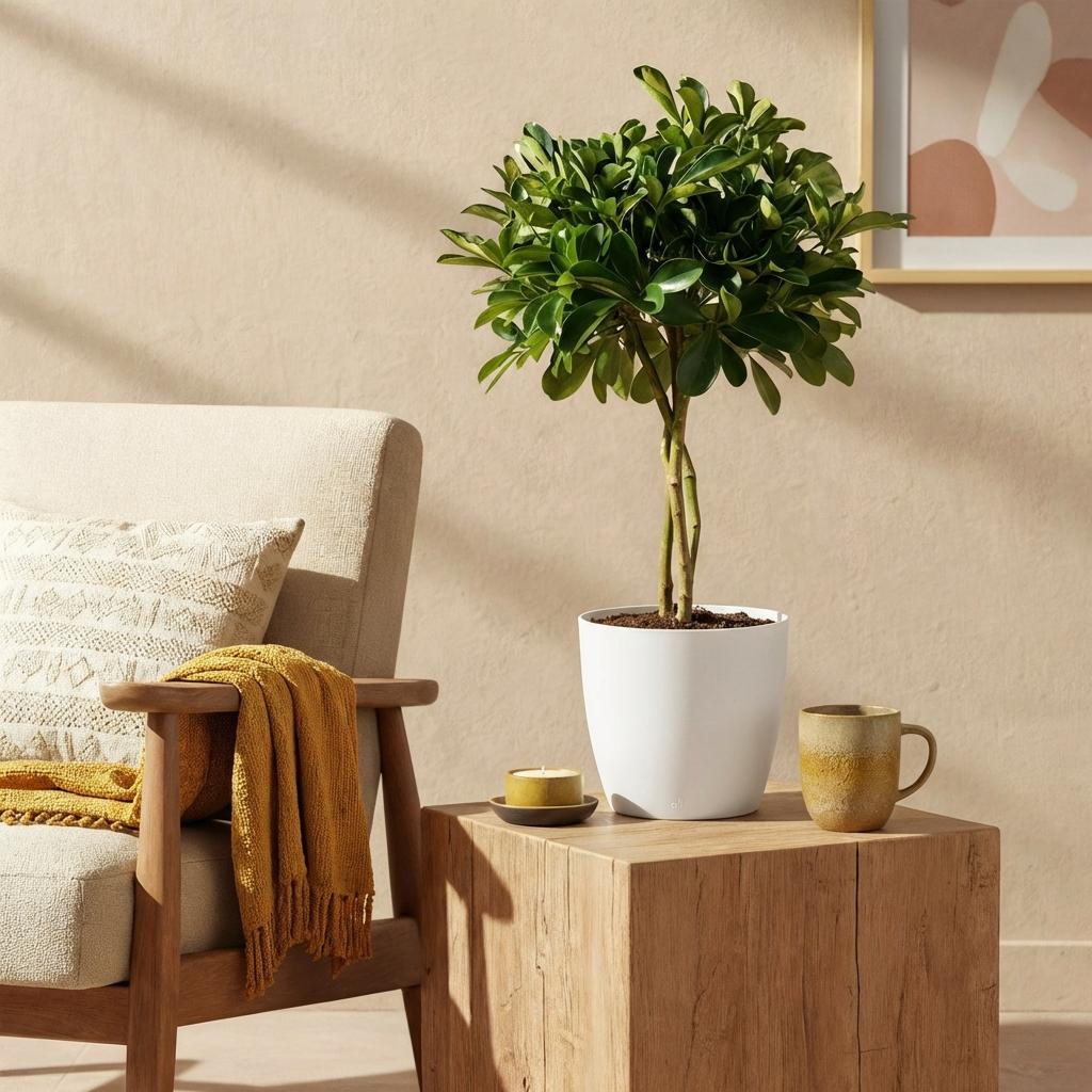 Schefflera Gold Capelle - Vingerboom - Weinig onderhoud - Groen - goud - 1 Plant - met Potter Wit - Pot 21cm - Hoogte 70-80cm