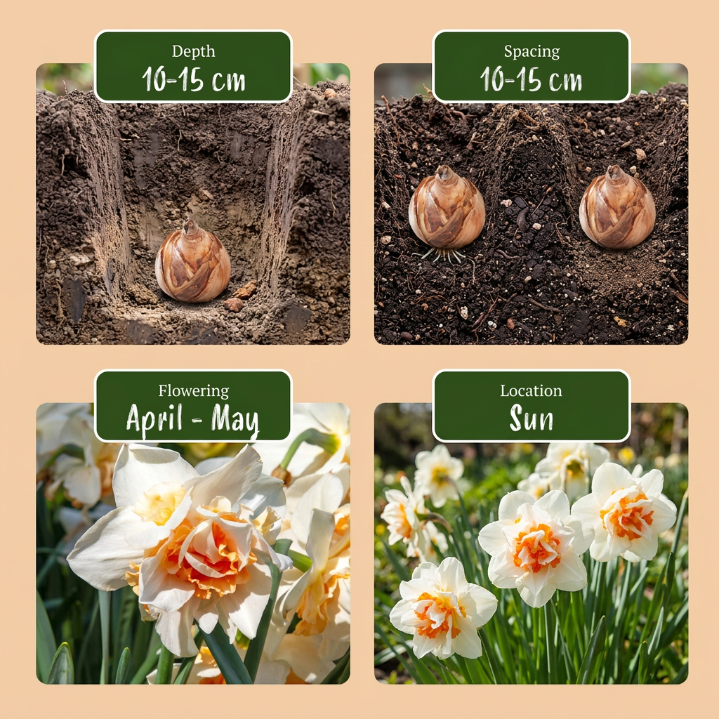 20x Narcissus Replete - Dubbele narcis Replete - Wit en Oranje - Voorjaarsbloeier - Bolmaat 10/12
