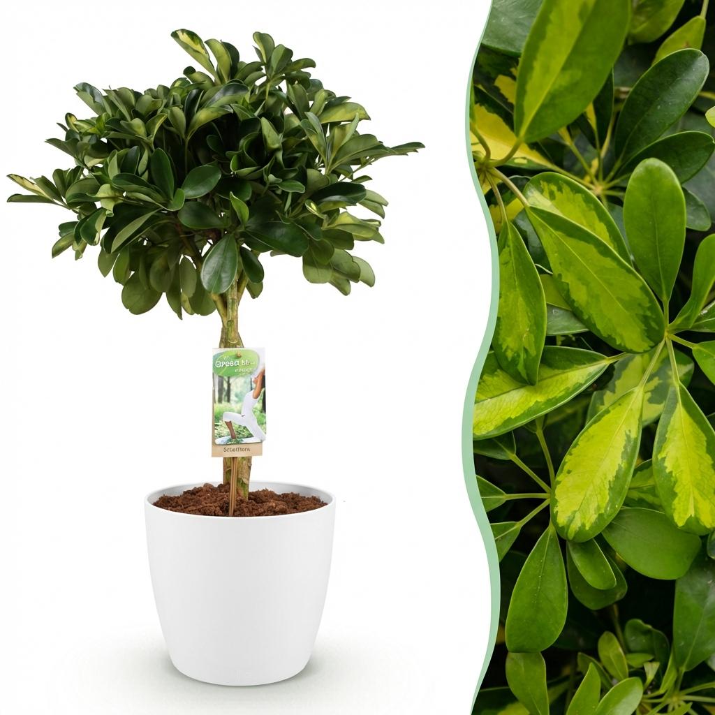 Schefflera Gold Capelle - Vingerboom - Weinig onderhoud - Groen - goud - 1 Plant - met Potter Wit - Pot 21cm - Hoogte 70-80cm