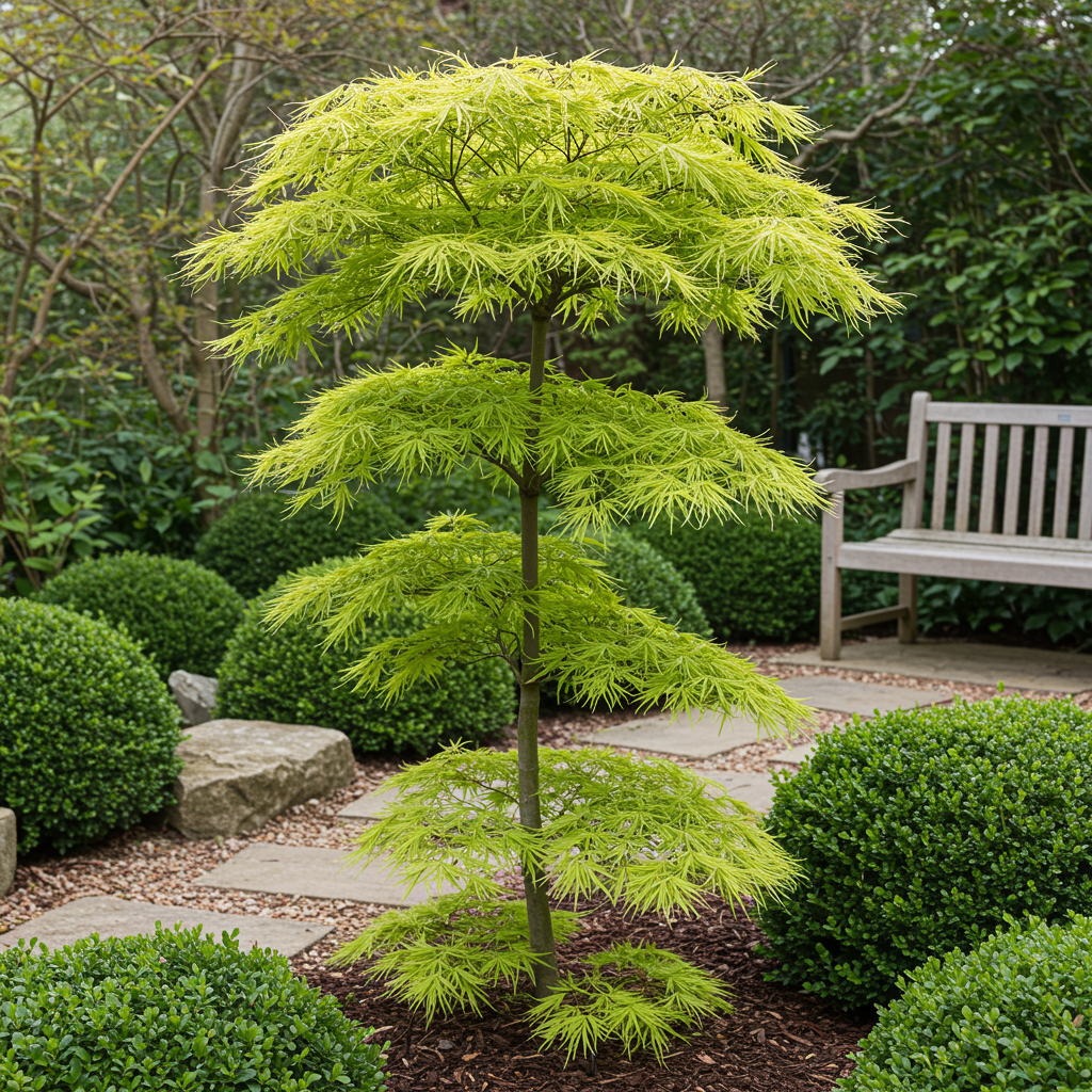 Green boutiQ - Terrasplant - Japanse Esdoorn - Acer palmatum Koto-no-ito - Groen - 2 Planten - Bladverliezend - Pot 19cm Hoogte 70cm
