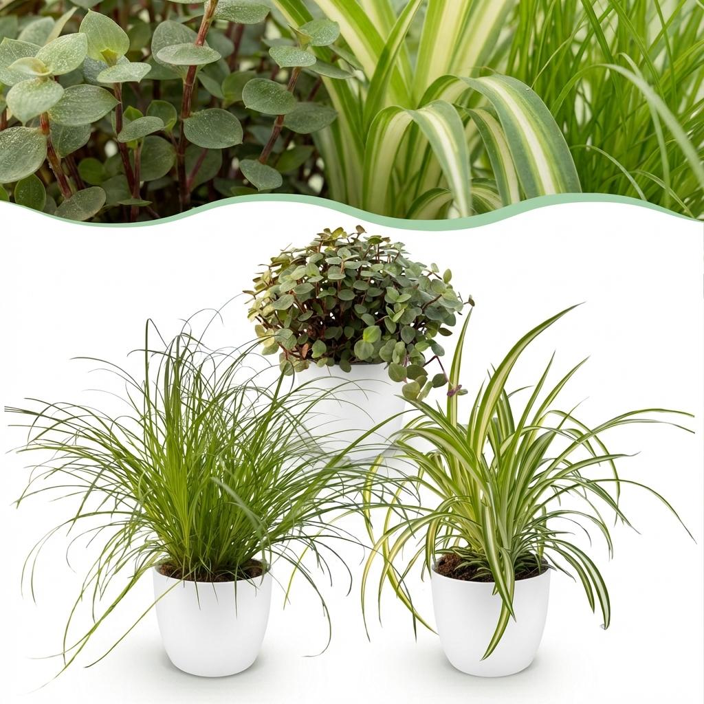 Cyperus - Calissia - Chlorophytum - Mix van 3 - Huisdiervriendelijke Planten - Groen - 3 Planten - met Potter Wit - Pot 12cm - Hoogte 20cm
