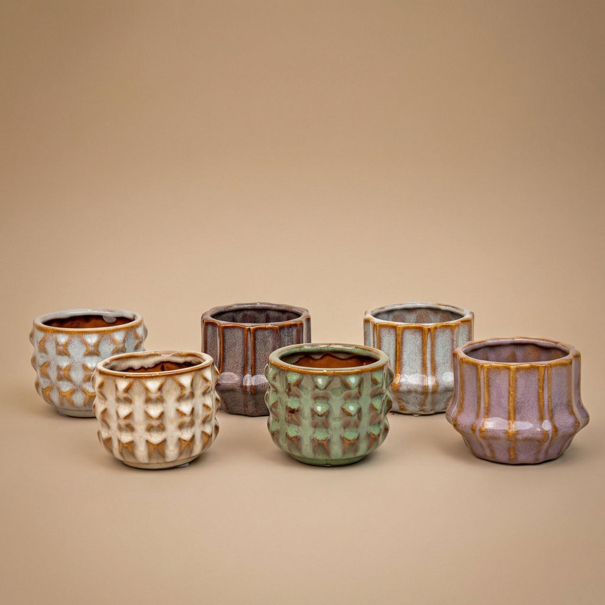Cactus Set van 6 in Keramische Mini Potjes San Juan - ↑ 8–12 cm