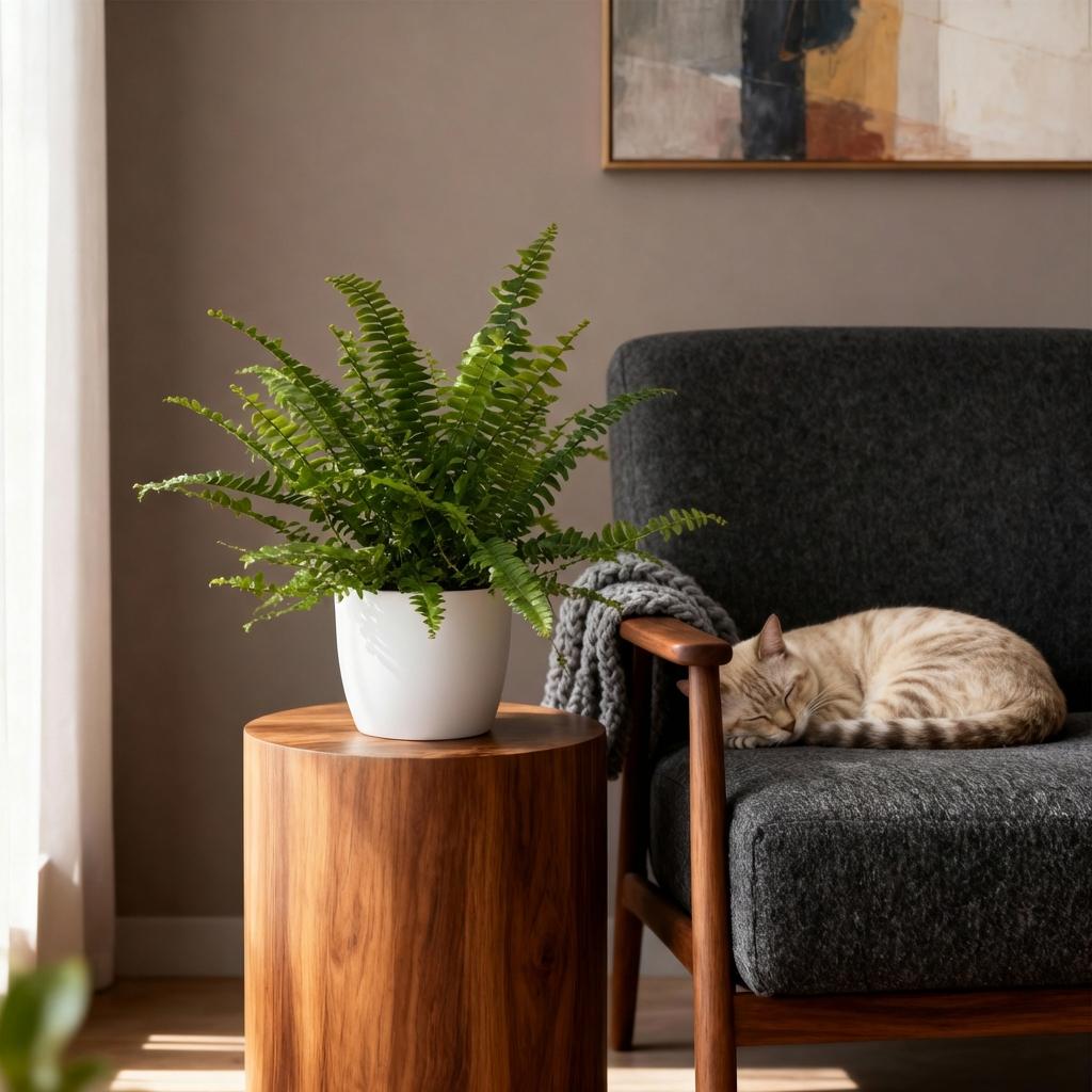 Nephrolepsis exaltata Green Lady - Varen - Huisdiervriendelijke Plant - Groen - 1 Plant - met Potter Wit - Pot 12cm - Hoogte 25cm