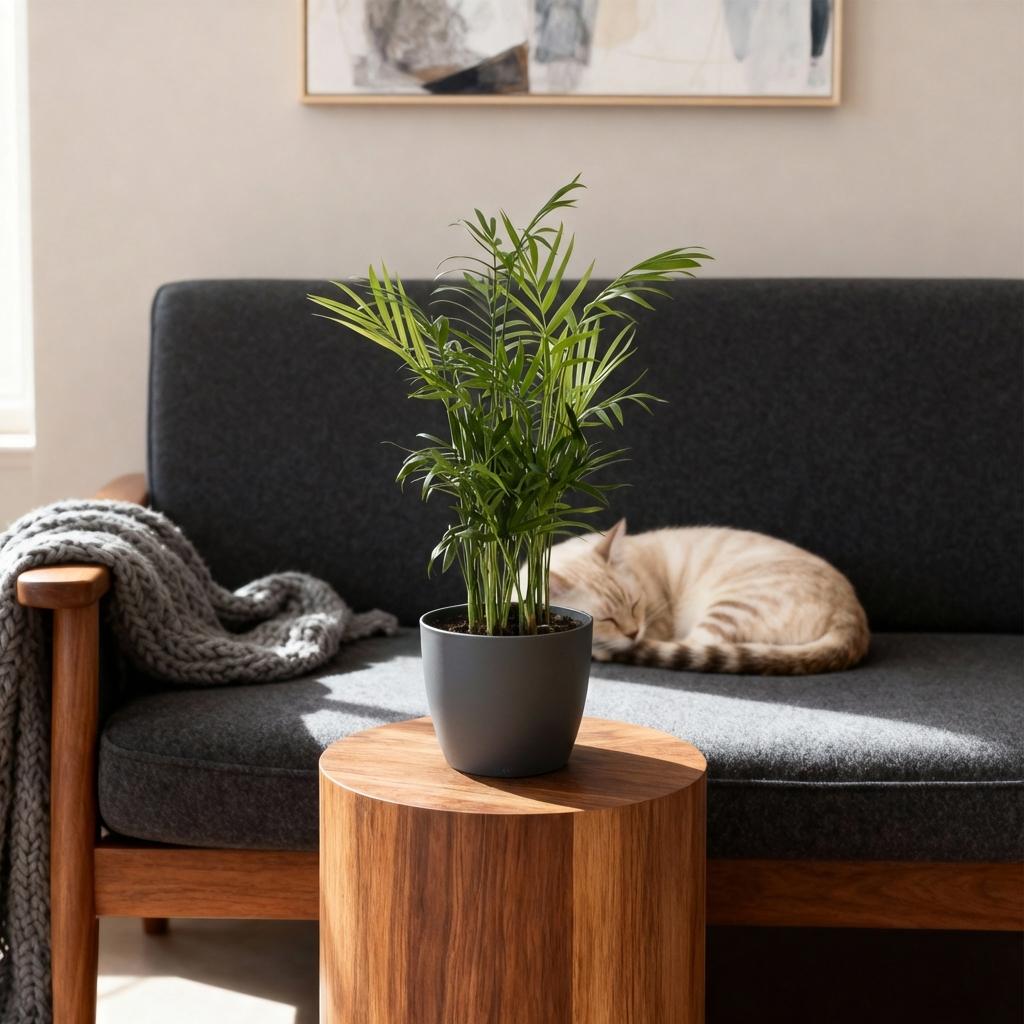 Chamaedorea elegans - Goudpalm - Huisdiervriendelijke Plant - Groen - 1 Plant - met Potter Grijs - Pot 12cm - Hoogte 15cm