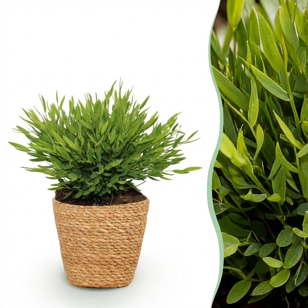Bamusa Pogonatherum Monica - Bamboegras - Huisdiervriendelijke Plant - Groen - 1 Plant - met Mand - Pot 12cm - Hoogte 20cm