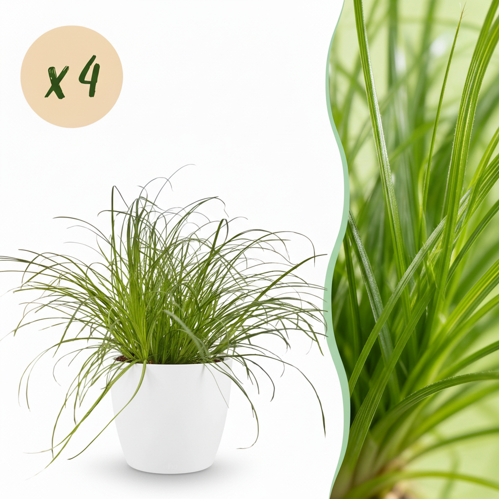 Cyperus alternifolius Zumula - Kattengras - Huisdiervriendelijke Plant - Groen - 4 Planten - met Potter Wit - Pot 12cm - Hoogte 20cm