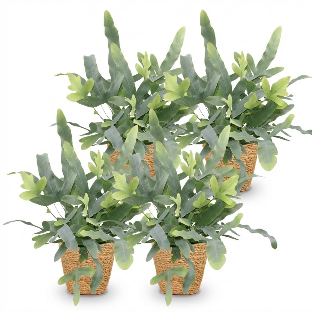 Phlebodium aureum Blue Star - Blauwe Varen - Huisdiervriendelijke Plant - Blauw - 4 Planten - met Mand - Pot 12cm - Hoogte 25cm
