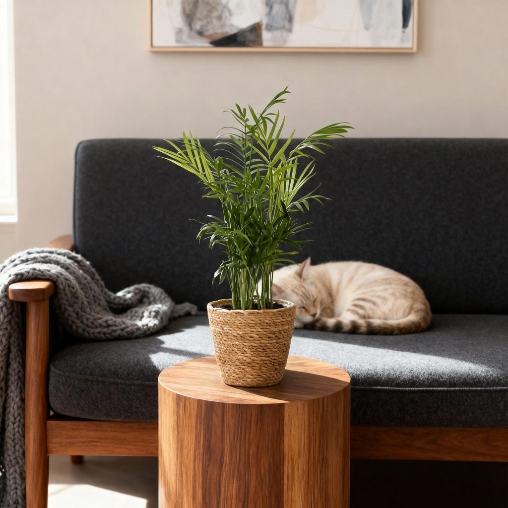 Chamaedorea elegans - Goudpalm - Huisdiervriendelijke Plant - Groen - 1 Plant - met Mand - Pot 12cm - Hoogte 15cm