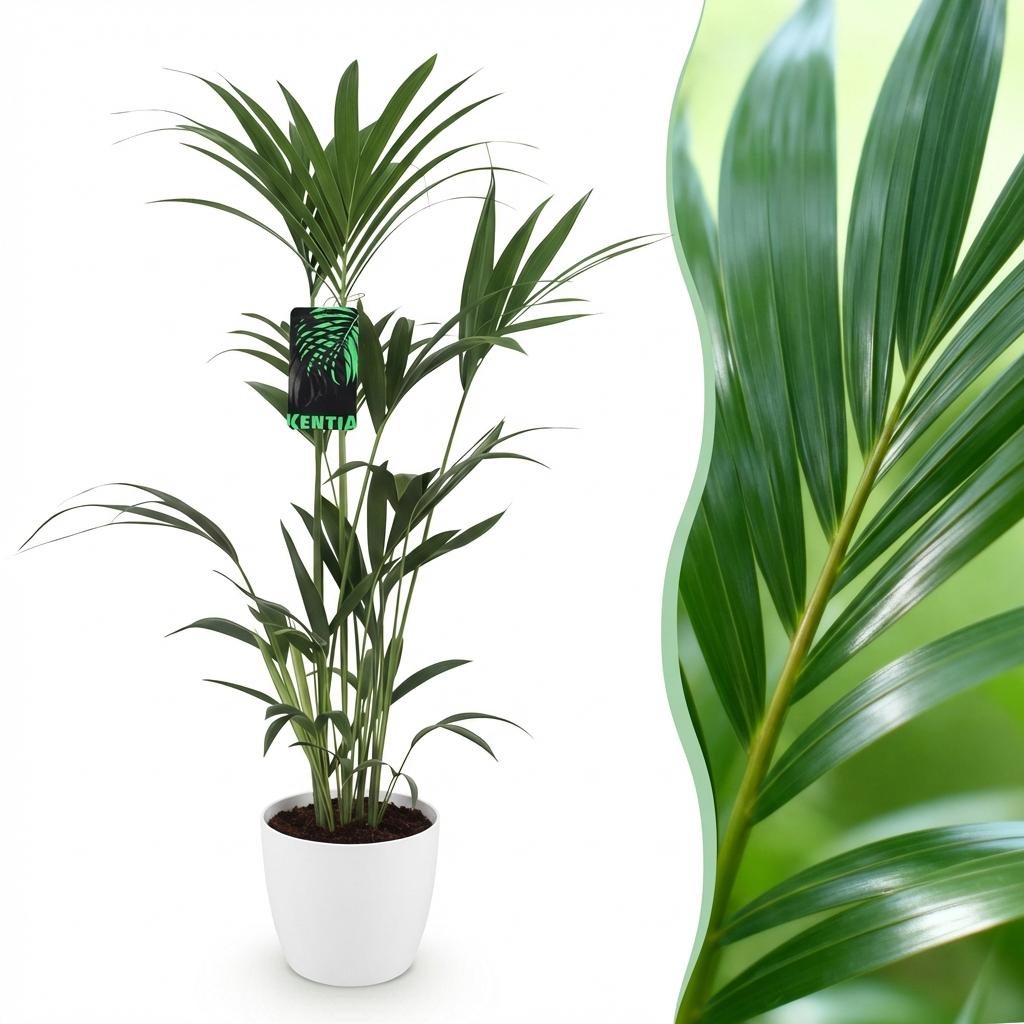 Howea Forsteriana - Kentia Palm - Weinig Onderhoud - Groen - 1 Plant - met Potter Wit - Pot 21cm - Hoogte 120-130cm