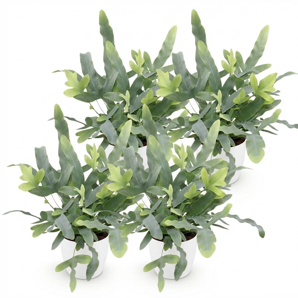 Phlebodium aureum Blue Star - Blauwe Varen - Huisdiervriendelijke Plant - Blauw - 4 Planten - met Potter Wit - Pot 12cm - Hoogte 25cm