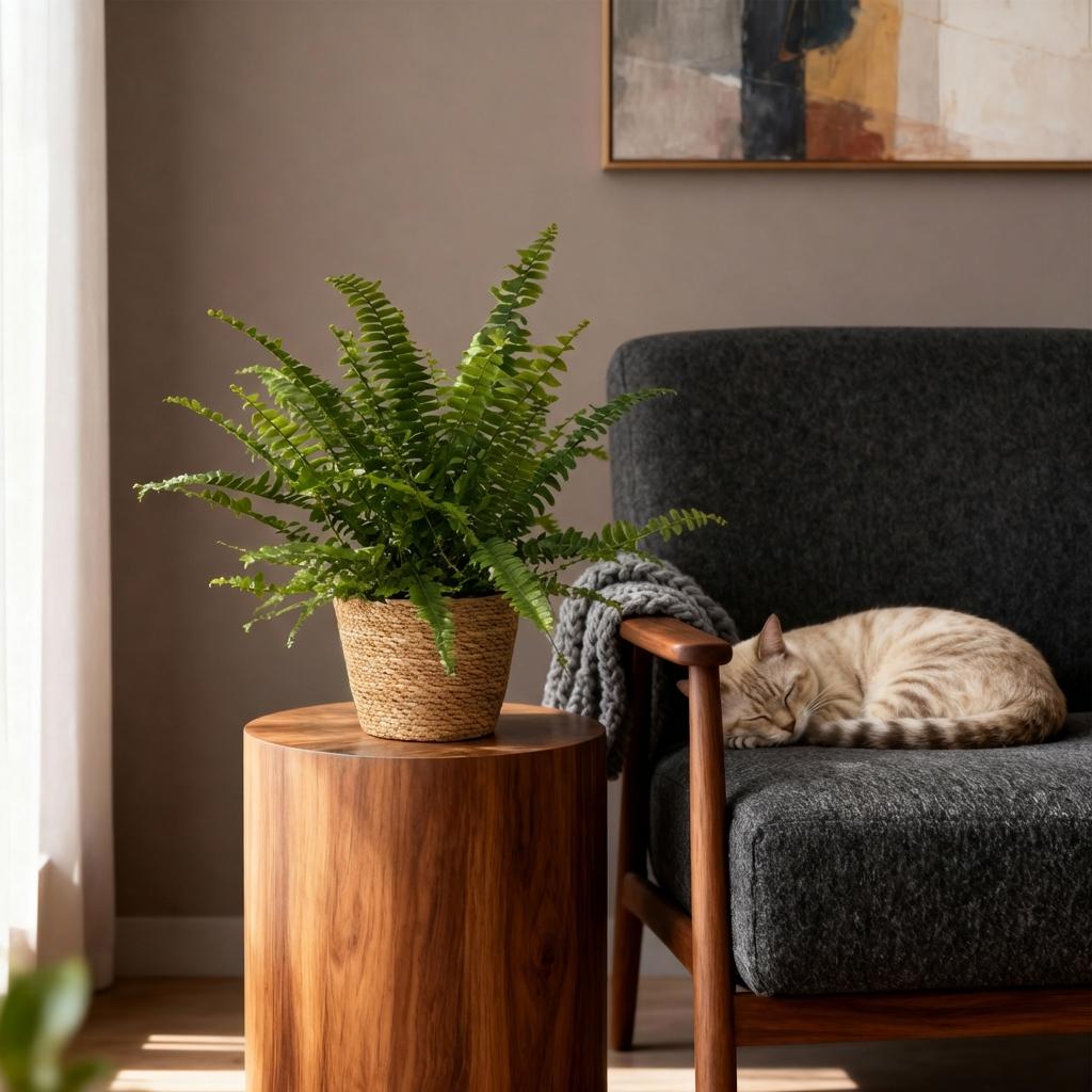 Nephrolepsis exaltata Green Lady - Varen - Huisdiervriendelijke Plant - Groen - 4 Planten - met Mand - Pot 12cm - Hoogte 25cm