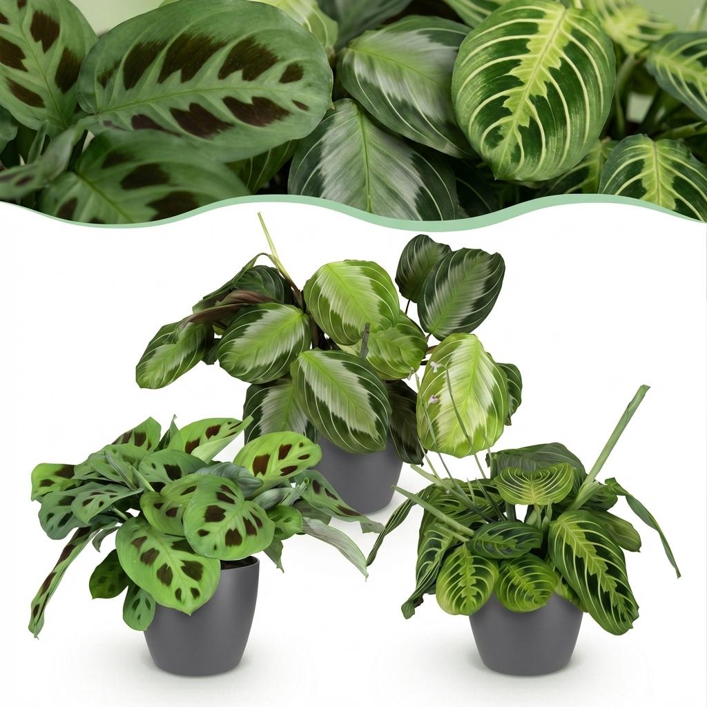 Marantha Silverband, Marantha Lemon Lime Marantha Kerchoveana - Gebedsplant - Huisdiervriendelijke Plant - Groen - 3 Planten - met Potter Grijs - Pot 12cm - Hoogte 25cm