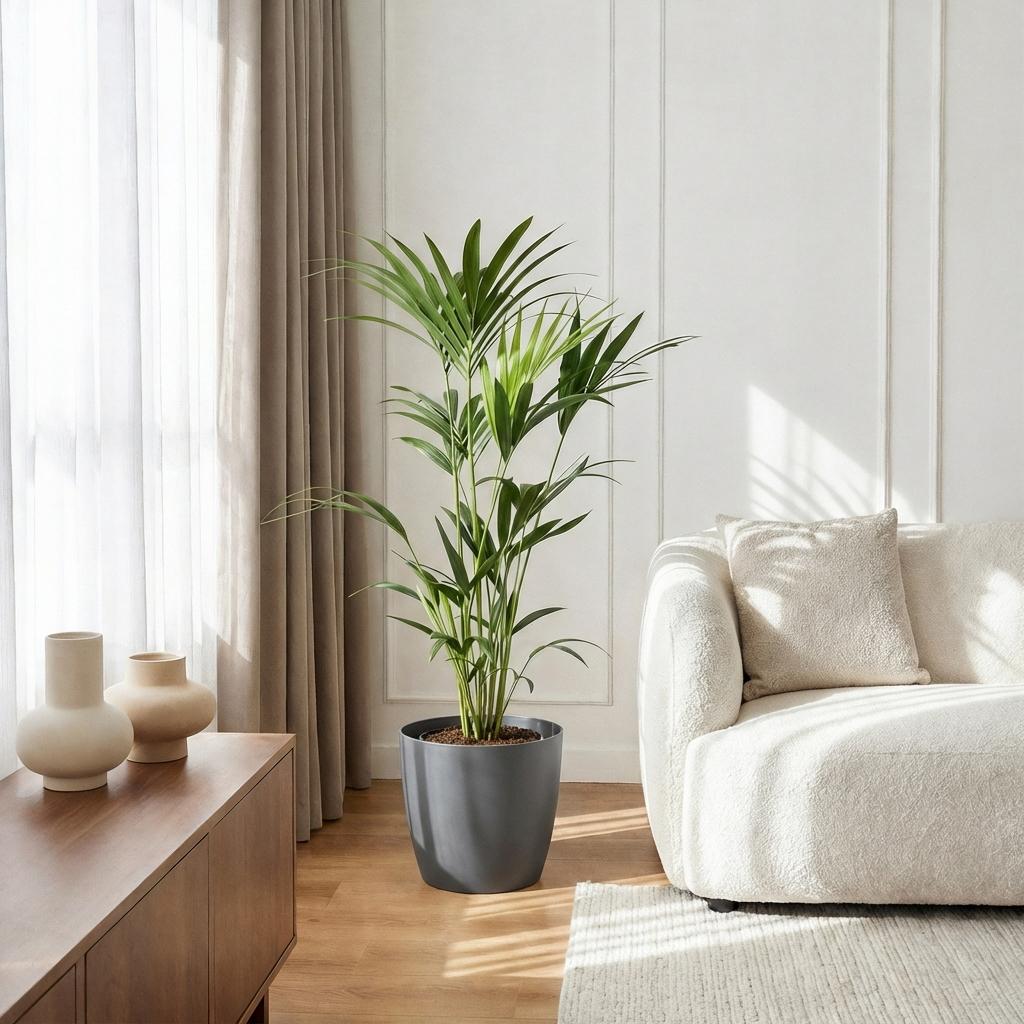 Howea Forsteriana - Kentia Palm - Weinig Onderhoud - Groen - 1 Plant - met Potter Grijs - Pot 21cm - Hoogte 120-130cm