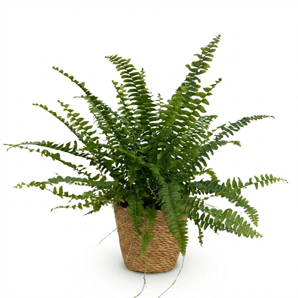 Nephrolepsis exaltata Green Lady - Varen - Huisdiervriendelijke Plant - Groen - 1 Plant - met Mand - Pot 12cm - Hoogte 25cm
