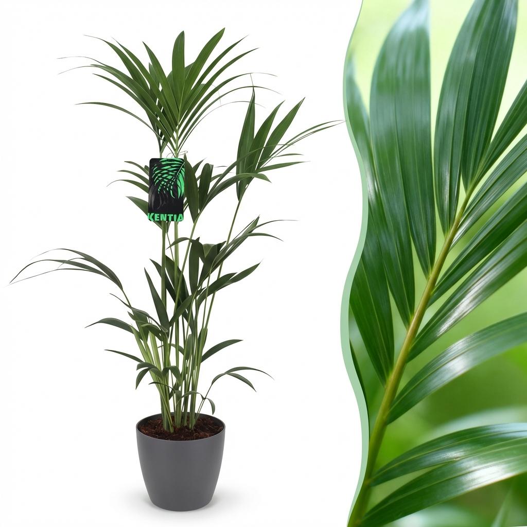 Howea Forsteriana - Kentia Palm - Weinig Onderhoud - Groen - 1 Plant - met Potter Grijs - Pot 21cm - Hoogte 120-130cm