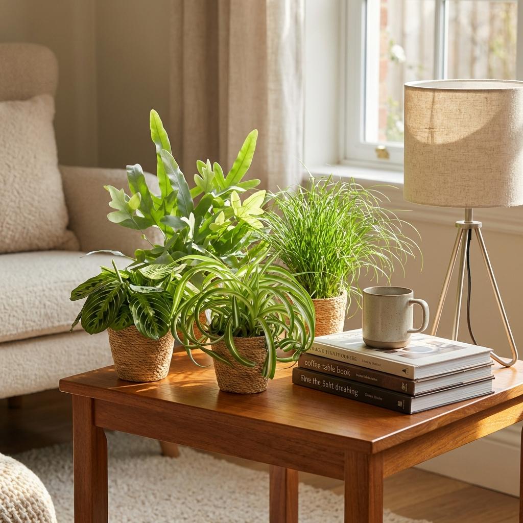 Chlorophytum - Cyperus - Phlebodium - Marantha - Mix van 4 - Huisdiervriendelijke Planten - Groen - 4 Planten - met Mand - Pot 12cm - Hoogte 25cm